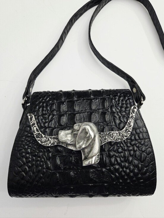 Ann Turk Handbags - BEAUTIFUL VINTAGE GLEN MILLER FOR ANN TURK DOG HEAD CROC EMBOSSED BAG